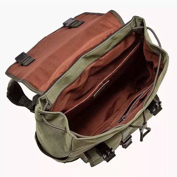 S Fossil Weston Nylon Olive Green Laptop Backpack Leather Trim SBG1320345 NWT main image 7